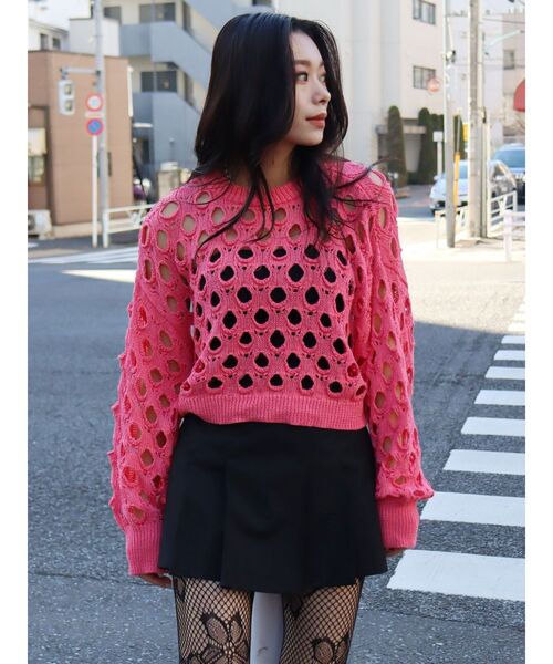 EVRIS（エヴリス）の「カットワークニットトップス（ニット/セーター・レディース・ブルー/ブラック/ピンク・FREE）」の22枚目の写真