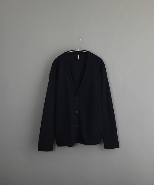 VIBGYOR（ヴィブジョー）の「畦編みニットソー 長袖 Vカーディガン（Tシャツ/カットソー・メンズ・モスグリーン/ネイビー/ブラック・LARGE/MEDIUM）」の3枚目の写真