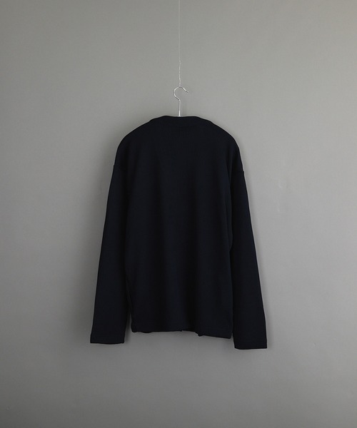 VIBGYOR（ヴィブジョー）の「畦編みニットソー 長袖 Vカーディガン（Tシャツ/カットソー・メンズ・モスグリーン/ネイビー/ブラック・LARGE/MEDIUM）」の5枚目の写真