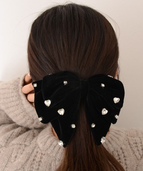 VIBGYOR Women（ヴィブジョー　ウィメン）の「【float】ベロア レイヤード リボン バレッタ（バレッタ/ヘアクリップ・レディース・ブラック・FREE）」の5枚目の写真