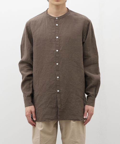 EDIFICE(エディフィス)の「【:colon / コロン】CSH-5 Highcount Linen HenlyNeck SH(シャツ/ブラウス・メンズ・ブラウン/ブラック・1/3)」の2枚目の写真