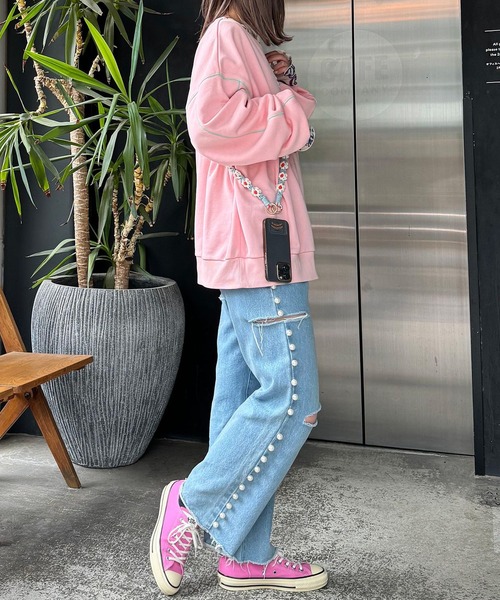 HELLO.SANFRANCISCO（ハローサンフランシスコ）の「【HELLO.SANFRANCISCO/ハローサンフランシスコ】手編みライクカラフルフラワースマホショルダー（スマホグッズ・レディース・オフホワイト/ブルー/ピンク/ブラック/グレー/パープル/オレンジ・FREE/ONE SIZE）」の10枚目の写真