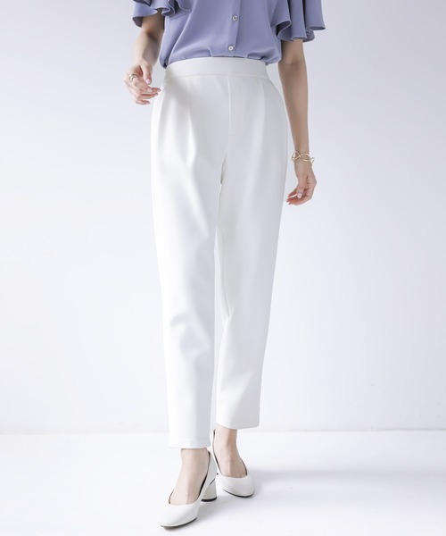 【セール】更に快適になった！無敵のパンツ 【UVカット98％！接触冷感！洗濯機OK♪全方位ストレッチ♪】ハイストレッチつやポンチ・タックテーパードパンツ（スーツパンツ）｜Emilyan（エミリアン）