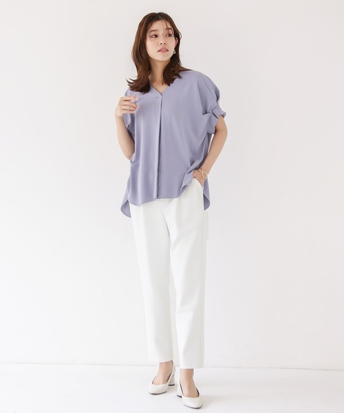 Emilyan(エミリアン)の「更に快適になった!無敵のパンツ 【UVカット98%!接触冷感!洗濯機OK♪全方位ストレッチ♪】ハイストレッチつやポンチ・タックテーパードパンツ(スーツパンツ・レディース・ブラック/グレイッシュベージュ/オフホワイト/ネイビー・S/M/L)」の18枚目の写真