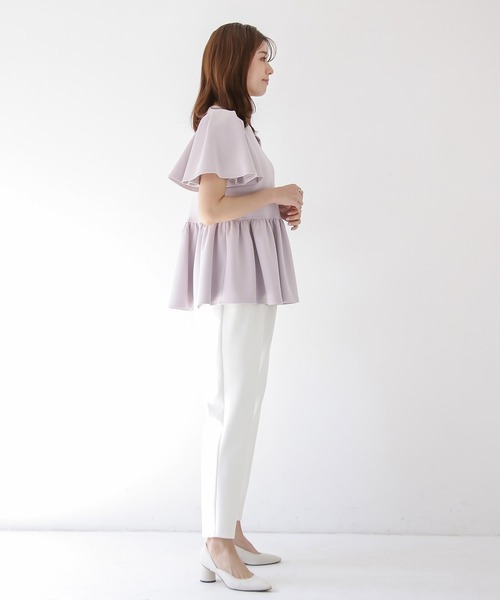 Emilyan(エミリアン)の「更に快適になった!無敵のパンツ 【UVカット98%!接触冷感!洗濯機OK♪全方位ストレッチ♪】ハイストレッチつやポンチ・タックテーパードパンツ(スーツパンツ・レディース・ブラック/グレイッシュベージュ/オフホワイト/ネイビー・S/M/L)」の16枚目の写真