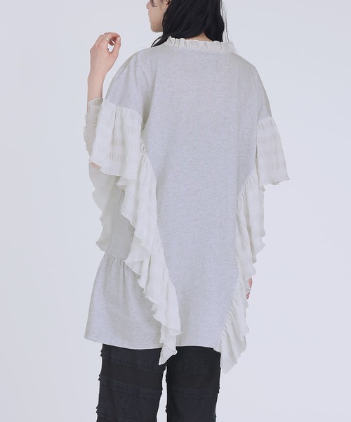 somari imagination(ソマリ イマジネーション)の「『異素材フリルデザインカットソー』(Tシャツ/カットソー・レディース・杢グレー/ブラック・FREE)」の6枚目の写真