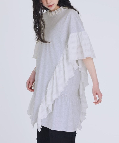 somari imagination(ソマリ イマジネーション)の「『異素材フリルデザインカットソー』(Tシャツ/カットソー・レディース・杢グレー/ブラック・FREE)」の7枚目の写真