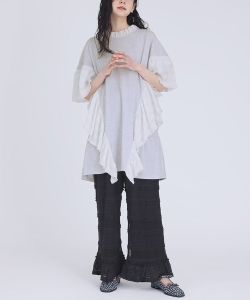 somari imagination(ソマリ イマジネーション)の「『異素材フリルデザインカットソー』(Tシャツ/カットソー・レディース・杢グレー/ブラック・FREE)」の8枚目の写真