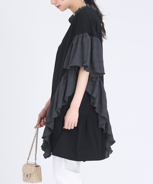 somari imagination(ソマリ イマジネーション)の「『異素材フリルデザインカットソー』(Tシャツ/カットソー・レディース・杢グレー/ブラック・FREE)」の10枚目の写真