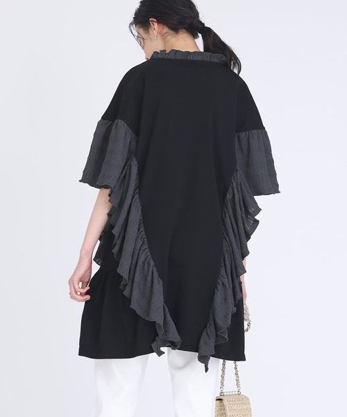 somari imagination(ソマリ イマジネーション)の「『異素材フリルデザインカットソー』(Tシャツ/カットソー・レディース・杢グレー/ブラック・FREE)」の11枚目の写真