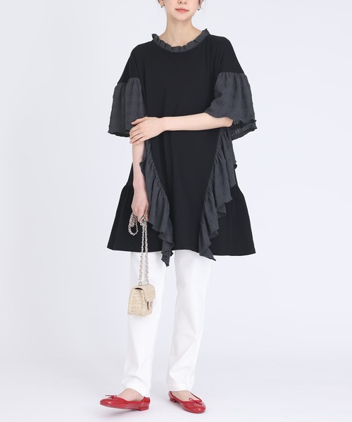 somari imagination(ソマリ イマジネーション)の「『異素材フリルデザインカットソー』(Tシャツ/カットソー・レディース・杢グレー/ブラック・FREE)」の12枚目の写真