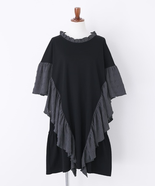 somari imagination(ソマリ イマジネーション)の「『異素材フリルデザインカットソー』(Tシャツ/カットソー・レディース・杢グレー/ブラック・FREE)」の18枚目の写真