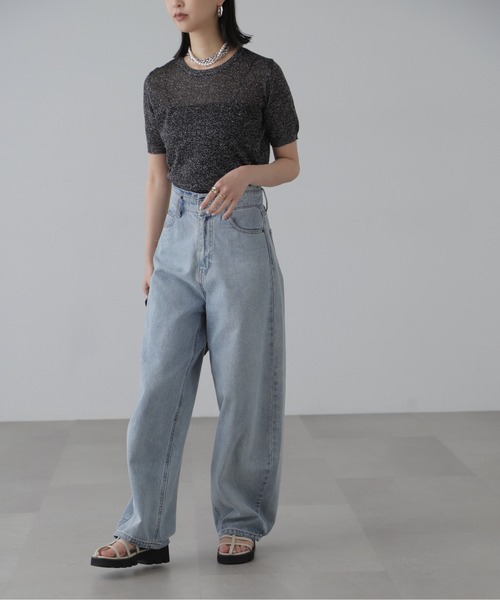 FREE'S MART（フリーズマート）の「◆コンパクトラメシアー半袖ニット（ニット/セーター・レディース・ブラック/シルバー/ピンク・FREE）」の4枚目の写真