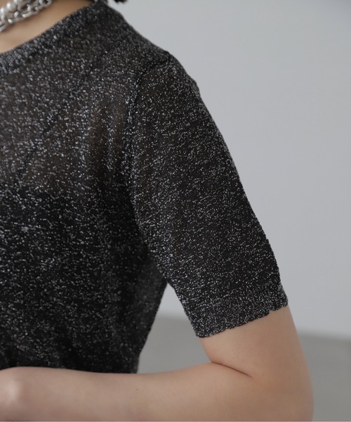 FREE'S MART（フリーズマート）の「◆コンパクトラメシアー半袖ニット（ニット/セーター・レディース・ブラック/シルバー/ピンク・FREE）」の6枚目の写真