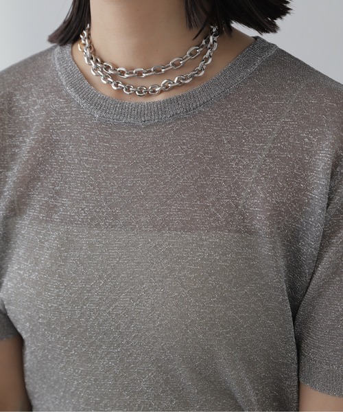 FREE'S MART（フリーズマート）の「◆コンパクトラメシアー半袖ニット（ニット/セーター・レディース・ブラック/シルバー/ピンク・FREE）」の22枚目の写真