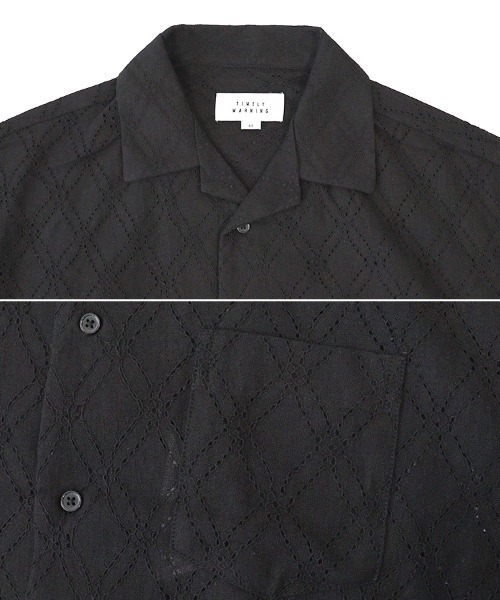 TIMELY WARNING（タイムリーワーニング）の「【TIMELY WARNING】LACE OPEN COLLAR SHIRT（シャツ/ブラウス・メンズ・オフホワイト/ブラック・M/L/XL）」の8枚目の写真