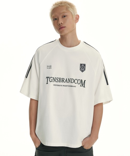 【セール】ストリートファッション TGNS ツーガンズ Side Panel SS Tee トラックTシャツ オーバーサイズ 半袖トップス 半袖Tシャツ スポーティートップス ロゴTシャツ ユニフォームTシャツ ストリートブランド Y2K ブロークコア ブロケットコア（Tシャツ/カットソー）｜TGNS（ツーガンズ）