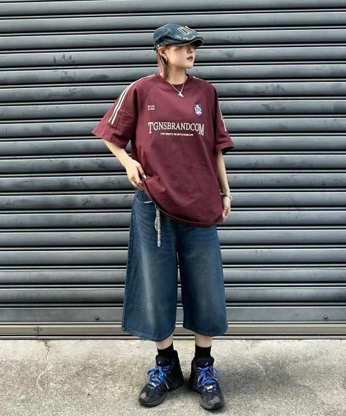 【セール】ストリートファッション TGNS ツーガンズ Side Panel SS Tee トラックTシャツ オーバーサイズ 半袖トップス 半袖Tシャツ スポーティートップス ロゴTシャツ ユニフォームTシャツ ストリートブランド Y2K ブロークコア ブロケットコア（Tシャツ/カットソー）｜TGNS（ツーガンズ）
