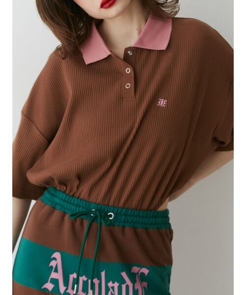 jouetie（ジュエティ）の「ボディースーツポロトップス【セットアップ対応】（ポロシャツ・レディース・ブラウン/レッド/ブラック・MEDIUM）」の16枚目の写真