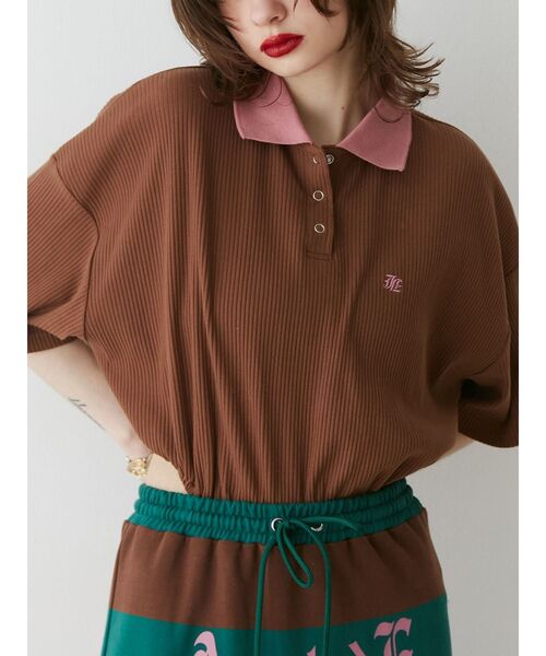 jouetie（ジュエティ）の「ボディースーツポロトップス【セットアップ対応】（ポロシャツ・レディース・ブラウン/レッド/ブラック・MEDIUM）」の15枚目の写真