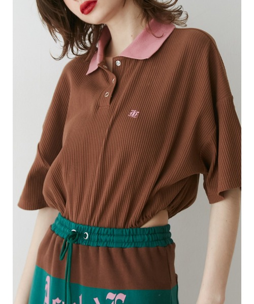 jouetie（ジュエティ）の「ボディースーツポロトップス【セットアップ対応】（ポロシャツ・レディース・ブラウン/レッド/ブラック・MEDIUM）」の2枚目の写真