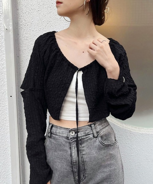 one after another NICE CLAUP（ワンアフターアナザーナイスクラップ）の「マルチウェイボレロトップス（Tシャツ/カットソー・レディース・ブラック/シルバー/オフホワイト・FREE）」の3枚目の写真