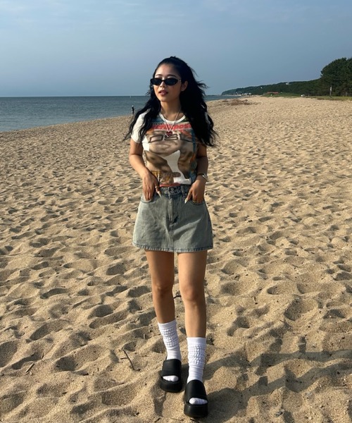 INTER FACTORY（インターファクトリー）の「AINA - デニムミニスカート　made in INTER FACTORY（スカート・レディース・グリーン/ブルー・SMALL/MEDIUM）」の14枚目の写真