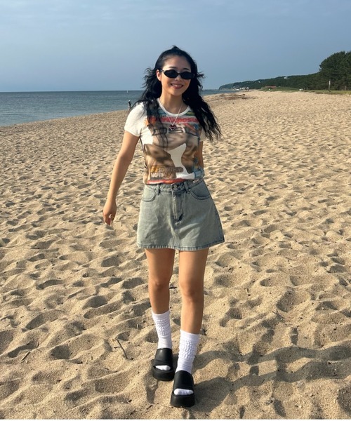 INTER FACTORY（インターファクトリー）の「AINA - デニムミニスカート　made in INTER FACTORY（スカート・レディース・グリーン/ブルー・SMALL/MEDIUM）」の15枚目の写真