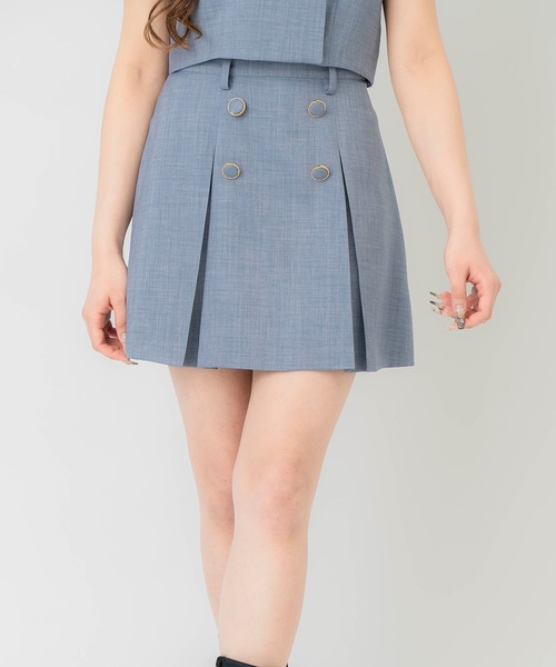 REDYAZEL（レディアゼル）の「【セットアップ可能】ボタン付きボックスプリーツスカート（スカート・レディース・サックスブルー/アイボリー/ミント・FREE）」の3枚目の写真