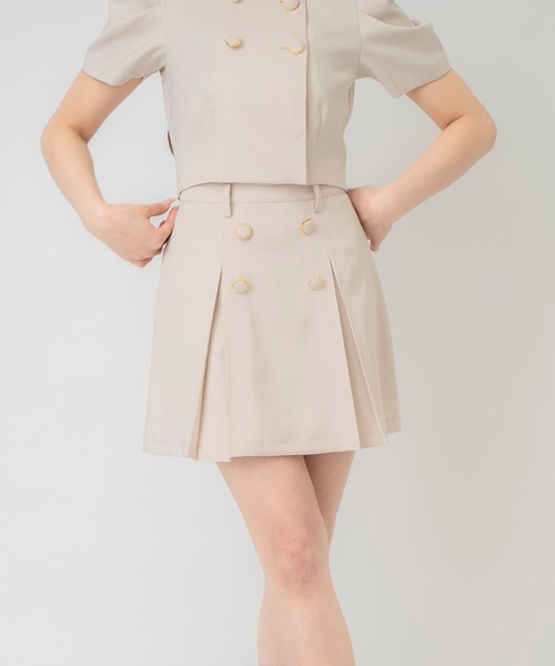 REDYAZEL（レディアゼル）の「【セットアップ可能】ボタン付きボックスプリーツスカート（スカート・レディース・サックスブルー/アイボリー/ミント・FREE）」の2枚目の写真