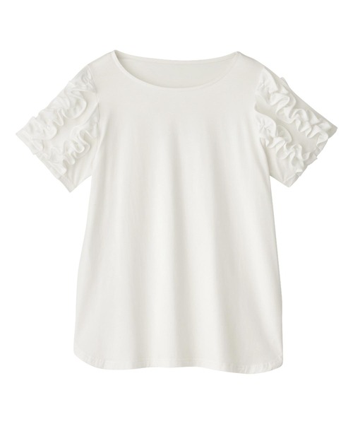 alotta(アロッタ)の「袖フリルひんやりカットソー(Tシャツ/カットソー・レディース・ホワイト/ブルー・LARGE/MEDIUM/X-LARGE)」の9枚目の写真