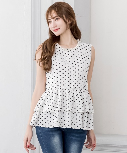 tシャツ 裾ティアードフリルノースリーブトップス/24039 レディース 裾ティアードフリルノースリーブトップス/24039（Tシャツ