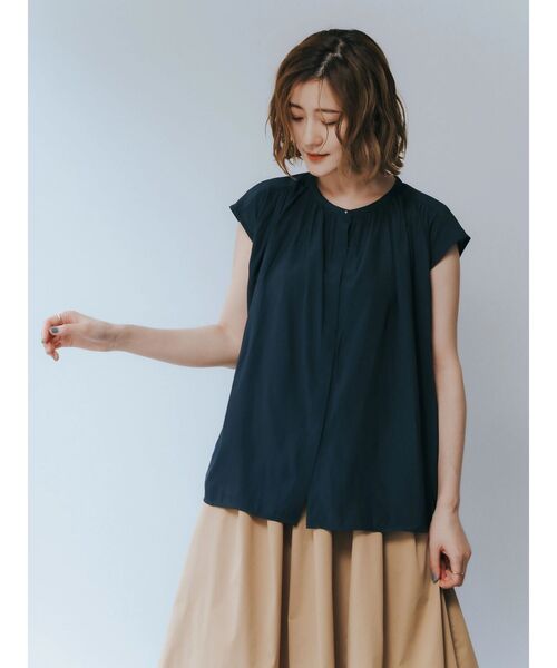 YECCA VECCA（イェッカヴェッカ）の「ギャザーブラウス（シャツ/ブラウス・レディース・オフホワイト/サックスブルー/ネイビー/ストライプ・FREE）」の21枚目の写真