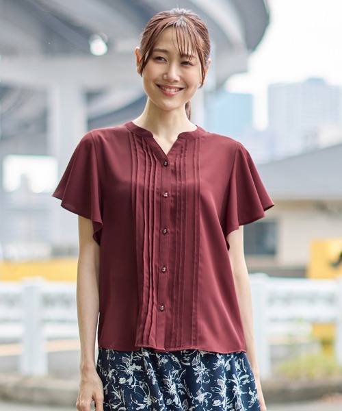 Honeys（ハニーズ）の「ピンタックブラウス（シャツ/ブラウス・レディース・ネイビー/ダークブラウン/ライトグレー/ボルドー/ホワイト・3L/LL/L/M/S）」の12枚目の写真