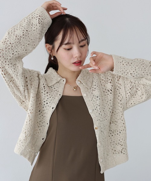 ◎高級◎『BEIGE.』レース レーヨン カーディガン ベージュ セール】メッシュ花柄 レースカーディガン/シアーカーディガン