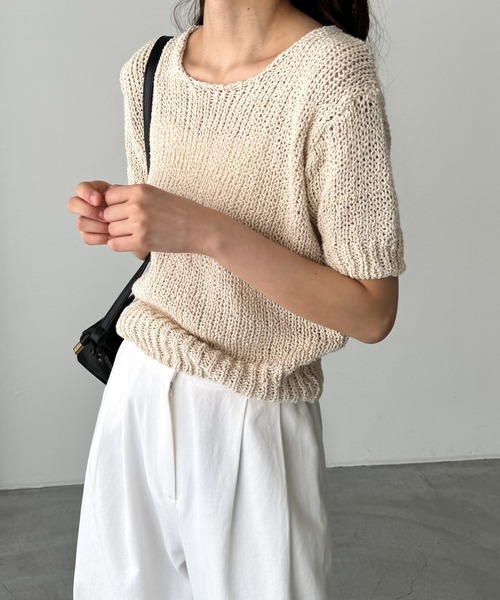 CANAL JEAN(キャナルジーン)の「El mar コットンブレンド半袖ニット(ニット/セーター・レディース・ネイビー/ナチュラル・ONE SIZE)」の13枚目の写真