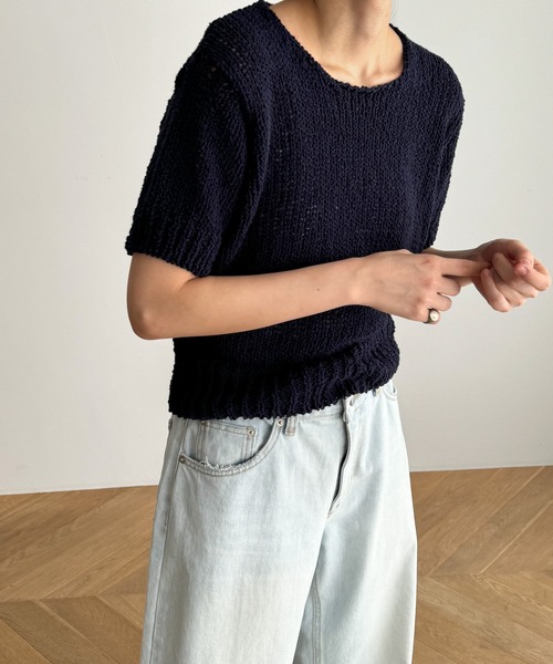 CANAL JEAN(キャナルジーン)の「El mar コットンブレンド半袖ニット(ニット/セーター・レディース・ネイビー/ナチュラル・ONE SIZE)」の10枚目の写真