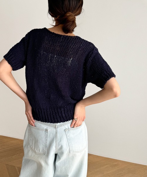 CANAL JEAN(キャナルジーン)の「El mar コットンブレンド半袖ニット(ニット/セーター・レディース・ネイビー/ナチュラル・ONE SIZE)」の9枚目の写真