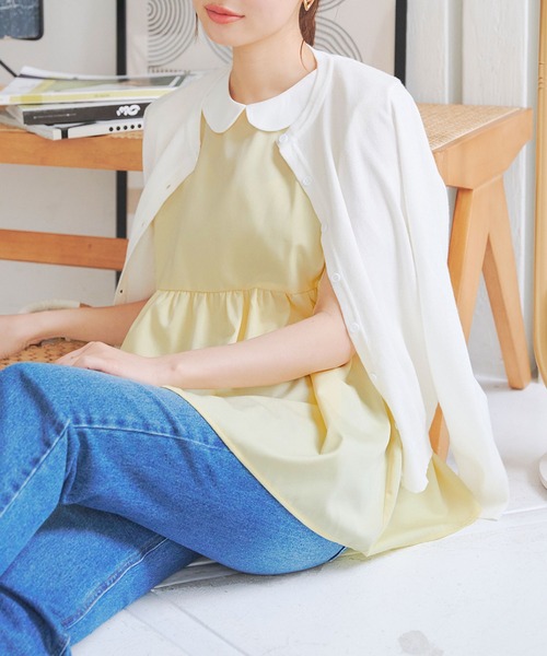 KOBE LETTUCE（コウベレタス）の「シワになりにくい プチ襟ペプラムブラウス（シャツ/ブラウス・レディース・グレー×ホワイト/ブラック×ホワイト/イエロー系/サックスブルー系・M）」の12枚目の写真