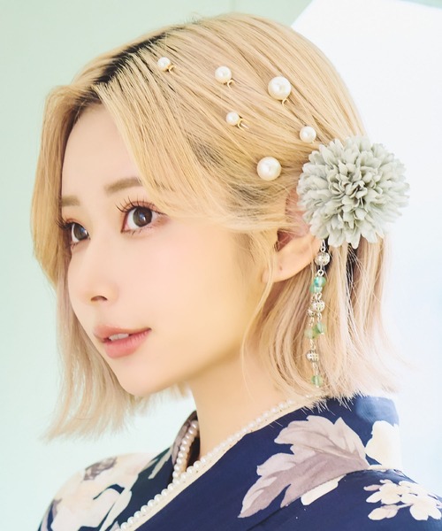 浴衣 ヘアアクセサリー 髪飾り 下がりビジューニュアンスカラー