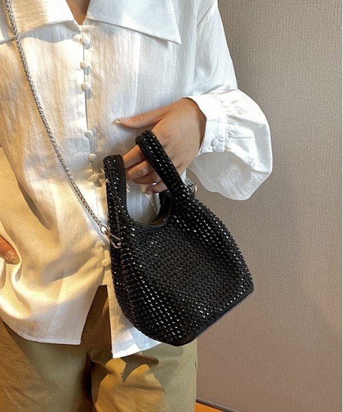 FREE STYLISTS（フリー スタイリスト）の「Y2K ビジューミニバッグ キラキラバッグ バケットバッグ キラキラ ビジュー ハンドバッグ 2WAY（ハンドバッグ・レディース・ブラック/グレー/ブラック系その他・FREE）」の2枚目の写真