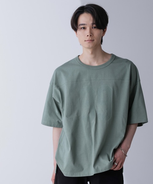 NANO universe(ナノユニバース)の「シャドープリントフットボールTシャツ 半袖(Tシャツ/カットソー・メンズ・ブラック/グリーン・L/M)」の3枚目の写真