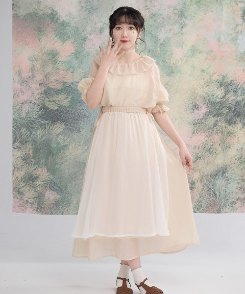 miolite(ミオライト)の「レイヤード 配色 シアー スカート miolite(スカート・レディース・ベージュ/グレー・M)」の1枚目の写真