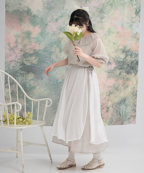 miolite(ミオライト)の「レイヤード 配色 シアー スカート miolite(スカート・レディース・ベージュ/グレー・M)」の2枚目の写真