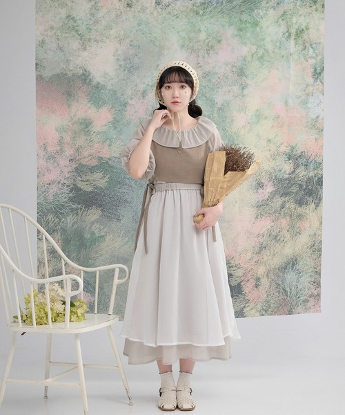miolite(ミオライト)の「レイヤード 配色 シアー スカート miolite(スカート・レディース・ベージュ/グレー・M)」の4枚目の写真