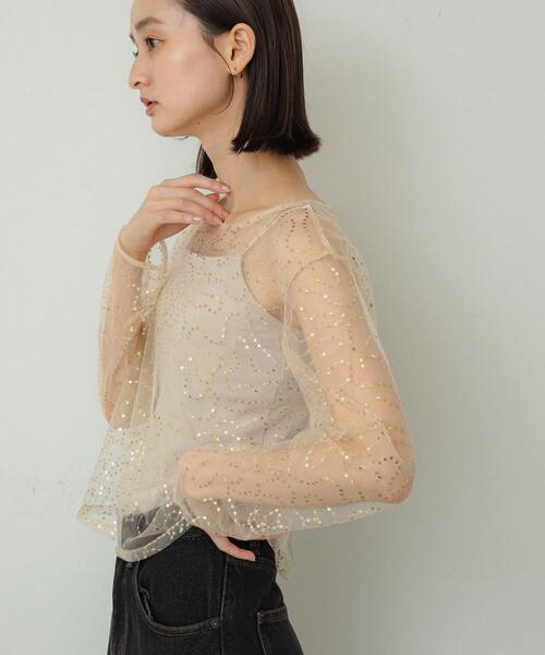 SENSE OF PLACE by URBAN RESEARCH(センスオブプレイスバイアーバンリサーチ)の「スパンコールチュールトップ(Tシャツ/カットソー・レディース・ブラック/シルバー/ゴールド・ONE)」の5枚目の写真