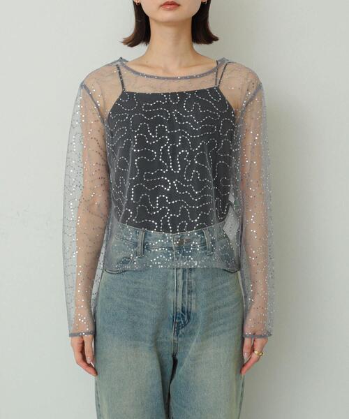 SENSE OF PLACE by URBAN RESEARCH(センスオブプレイスバイアーバンリサーチ)の「スパンコールチュールトップ(Tシャツ/カットソー・レディース・ブラック/シルバー/ゴールド・ONE)」の13枚目の写真