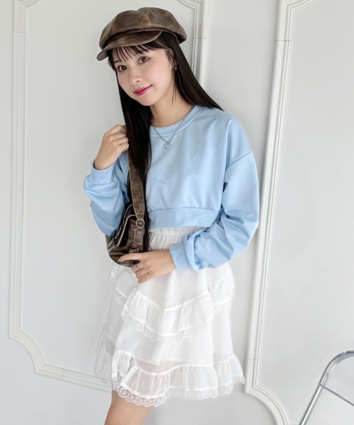 セール】スウェットライクショート丈トップス（Tシャツ/カットソー