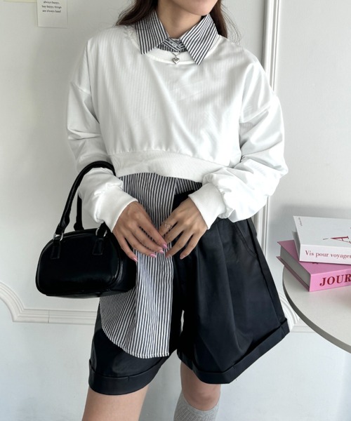 セール】スウェットライクショート丈トップス（Tシャツ/カットソー