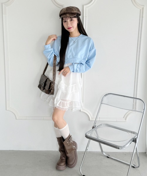 セール】スウェットライクショート丈トップス（Tシャツ/カットソー